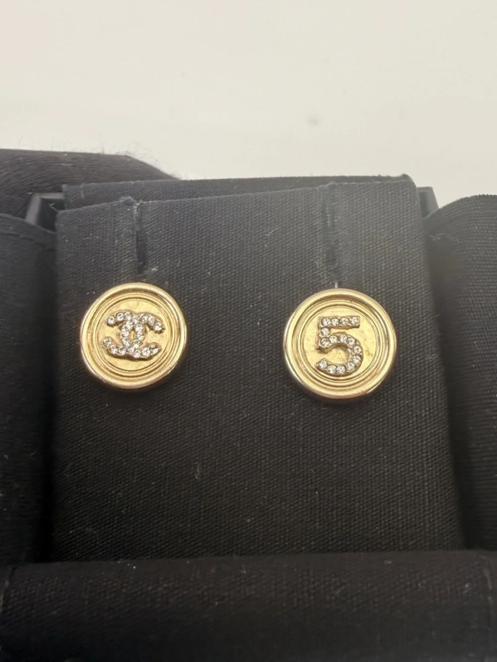 Chanel CC 5 Stud Earrings Gold Metal Golden